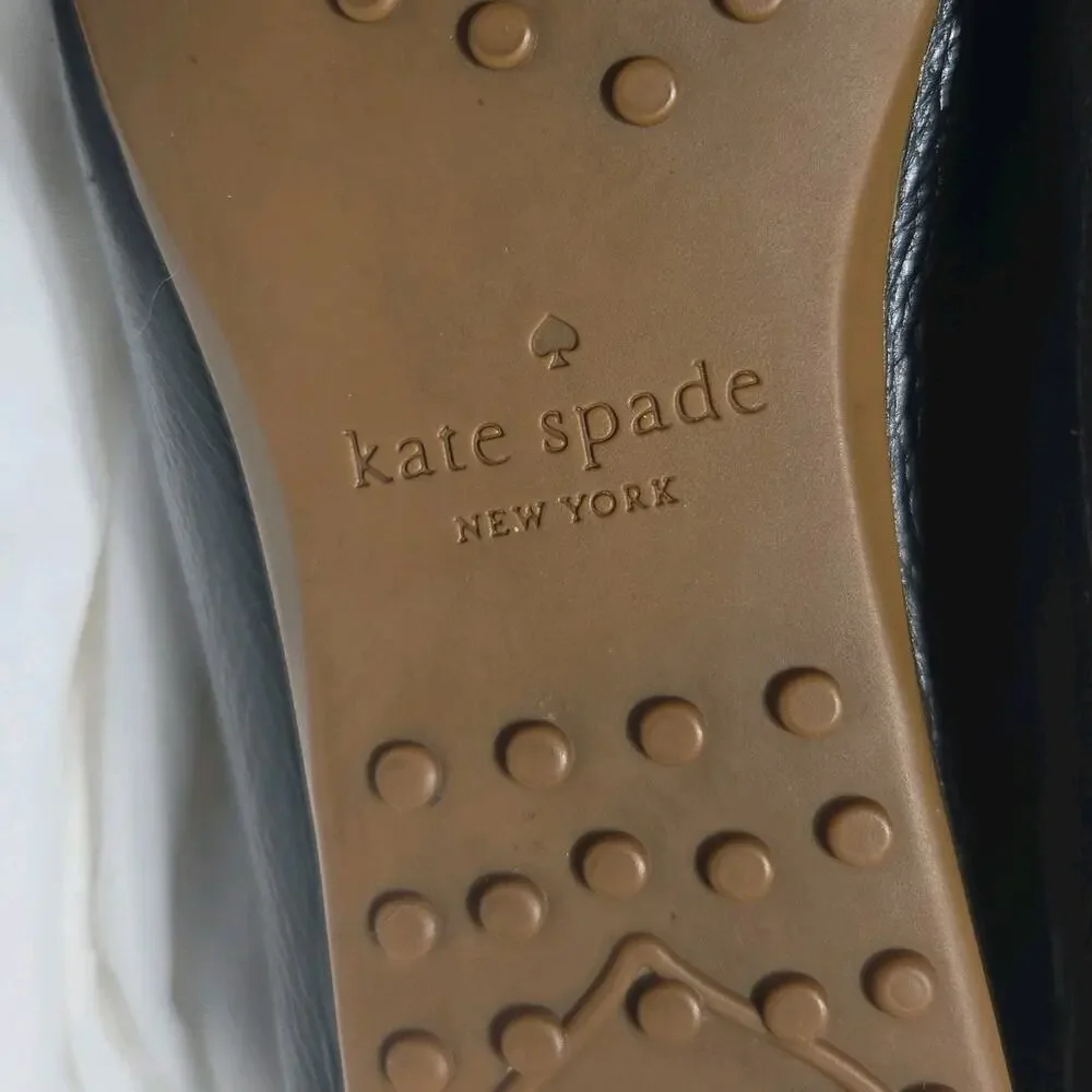 Kate Spade‎ NY Leather Loafers Womens 6B Black Gold Logo Hardware Slip On Ballet